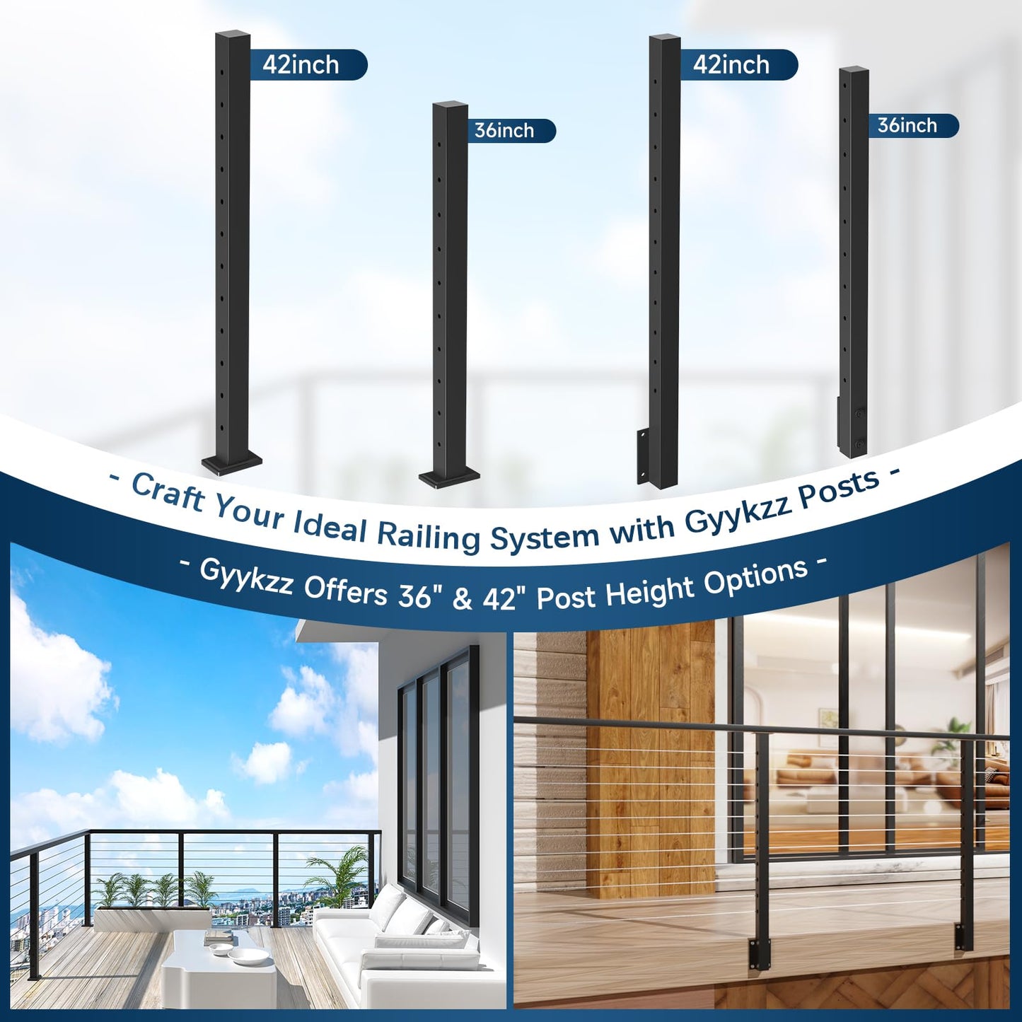 Gyykzz 7FT Stainless Steel T304 Black Handrail, 3 Pack Rectangular Tube Cable Railing Handrail with Plastic End Caps, Flat Top Rail for Indoor Outdoor Deck Stair Cable Railing System DIY Balustrade