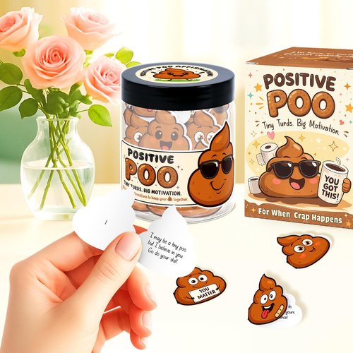 Funny Positive Poo Affirmation Cards Jar - Funny Gag Gift for Women, Men, Teens, Coworkers, Best Friend - Poop Emoji Gifts - Poop Gifts - Emotional Support Poo