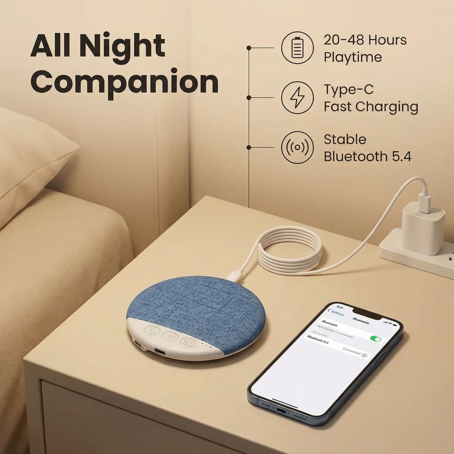 Learoin 2026 Sleep Pillow Speaker, Upgrade Bluetooth Pillow Speaker for Sleeping, Ultra-thin Pillow Speaker with White