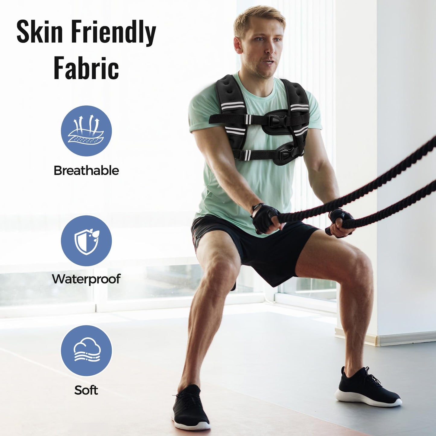 Zeerun Weighted Vest for Women & Men with Reflective Stripe and Adjustable Buckle, Comfortable & Durable Rucking Vest for Walking, Running & Strength Training, 15LBS-Black