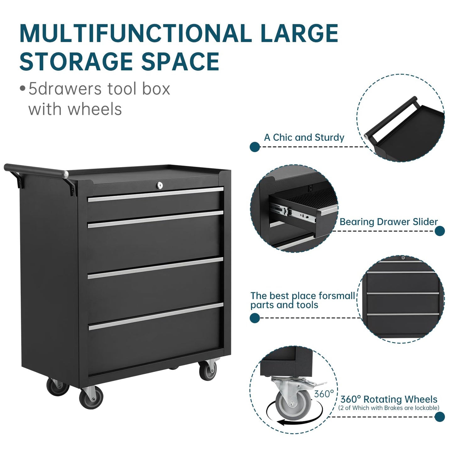ActiveTrail 4-Drawer Rolling Tool Chest Cabinet,Portable Tool Storage Cart with Smooth Wheels,Lockable Toolbox Organizer with Drawer Liners,Heavy-Duty Steel Tool Cabinet for Garage and Workshop Use