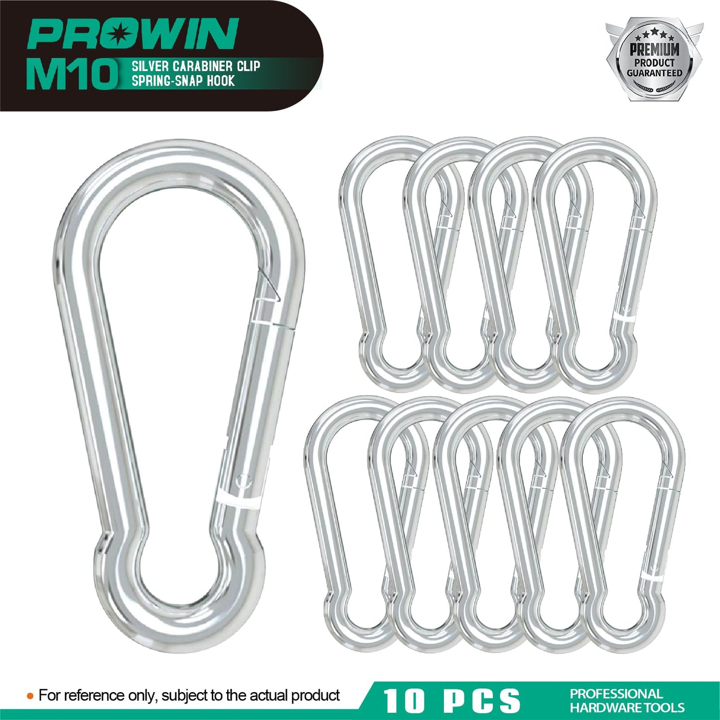 Prowin 10pcs M10 Heavy Duty Carabiner Clips, 1191 lbs Capacity Spring Snap Hook, 4 Inch Galvanized Steel Quick Link for Hiking, Camping, Hammock, Swing, Outdoor Gear