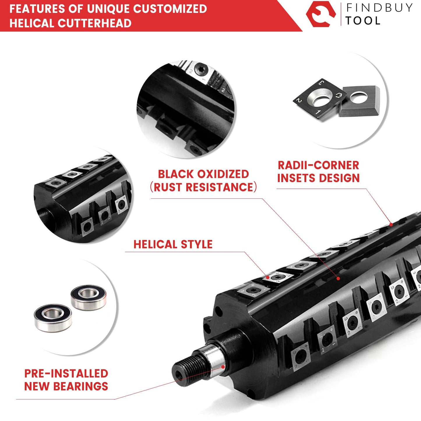 FINDBUYTOOL Helical Cutterhead for Delta 6" Jointer 37-190 37-195 37-196 37-275X 37-866X 52-858 52-866X with Carbide Inserts, Smooth Finish, Low Noise, Compatible with Woodworking Tools