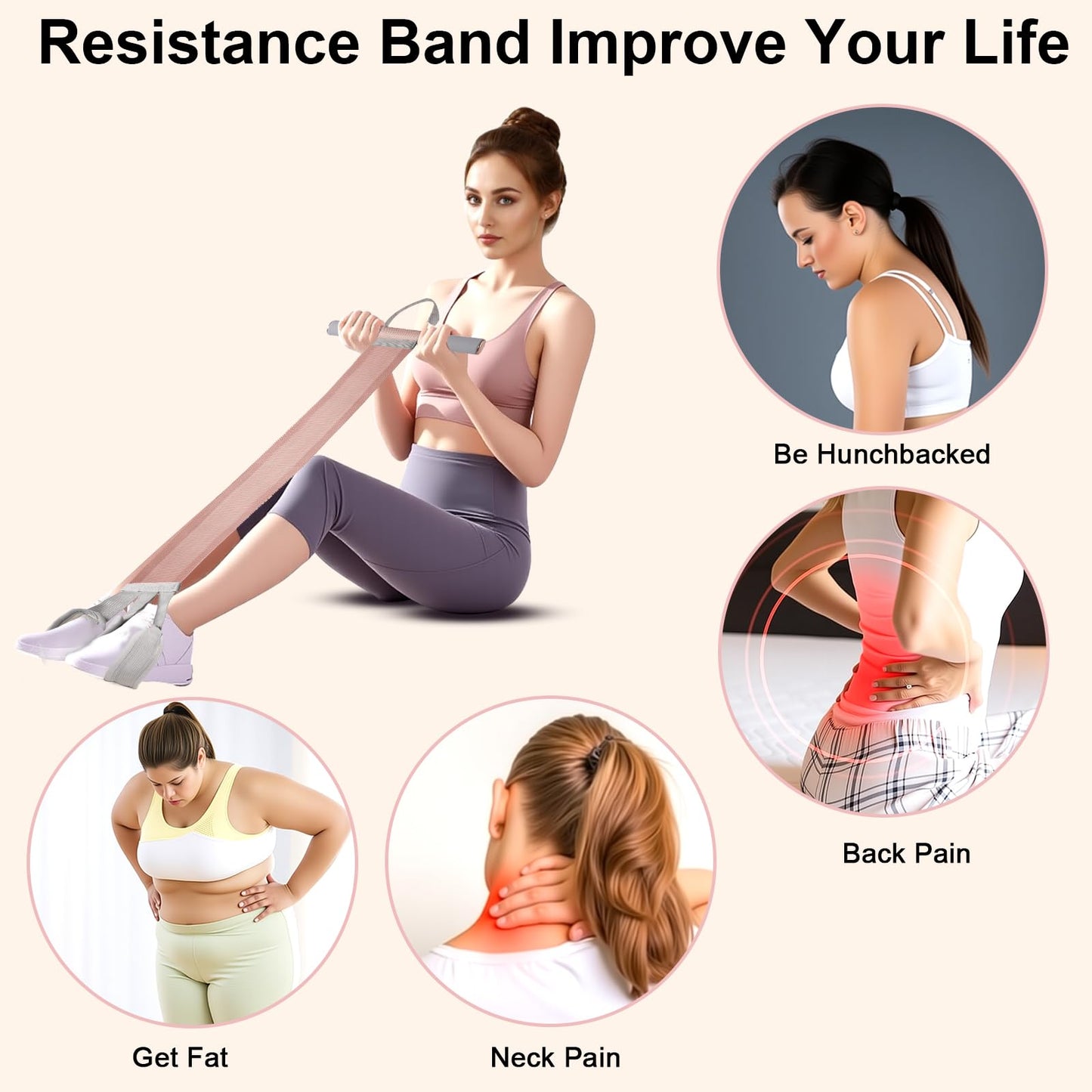 Awaiymi Fabric Resistance Band with Handles,Non-Slip Foot Pedal Puller for Strength Muscle Training,120lb Full-Body Fitness Band,Working Out Stretch Band Equipment for Leg Arm Chest Core Wrist Ankle