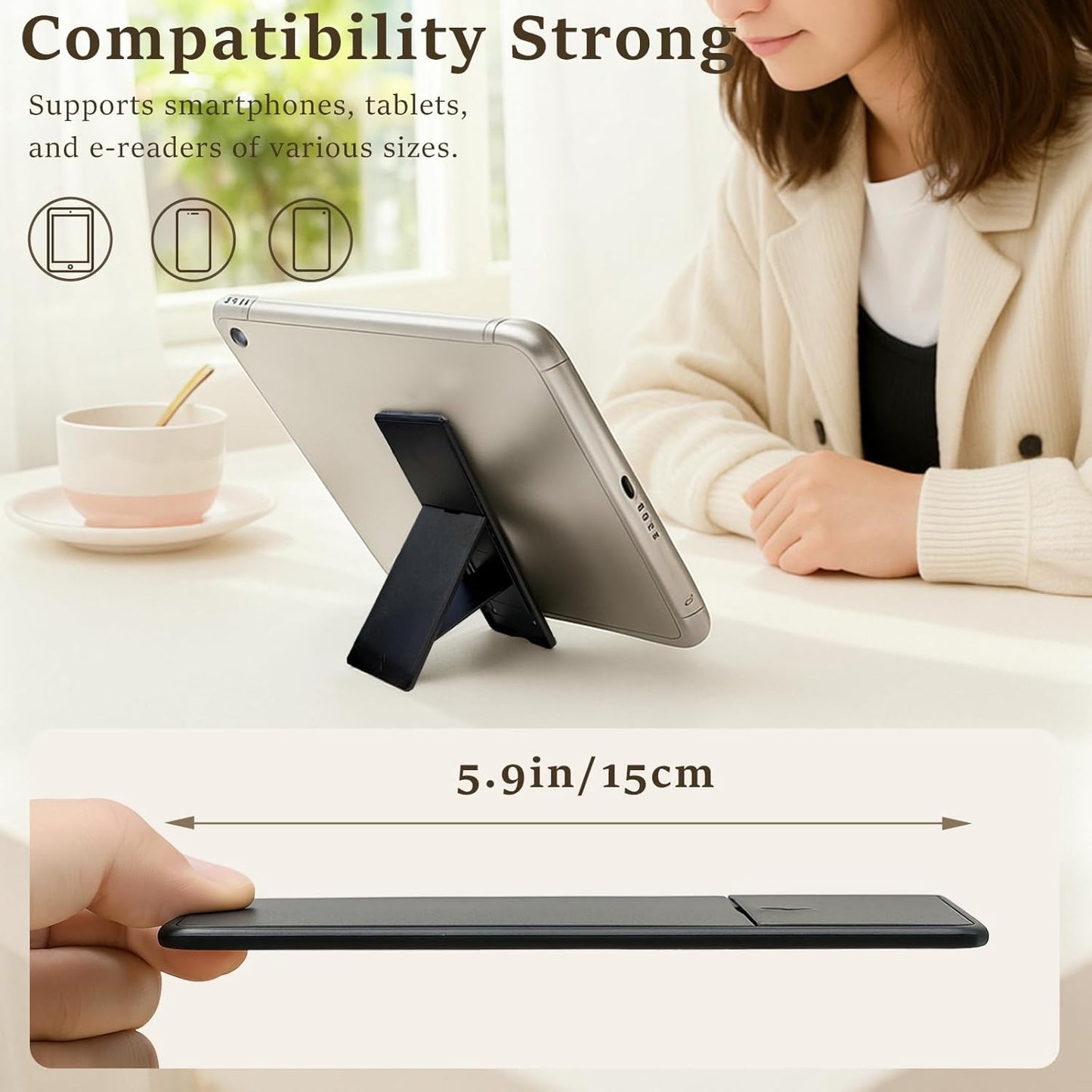 Attkryy 2 Pack Ultra-Slim Adhesive Foldable Phone & Tablet Stand, Two Adjustable Viewing Angles, Strong Back Adhesive
