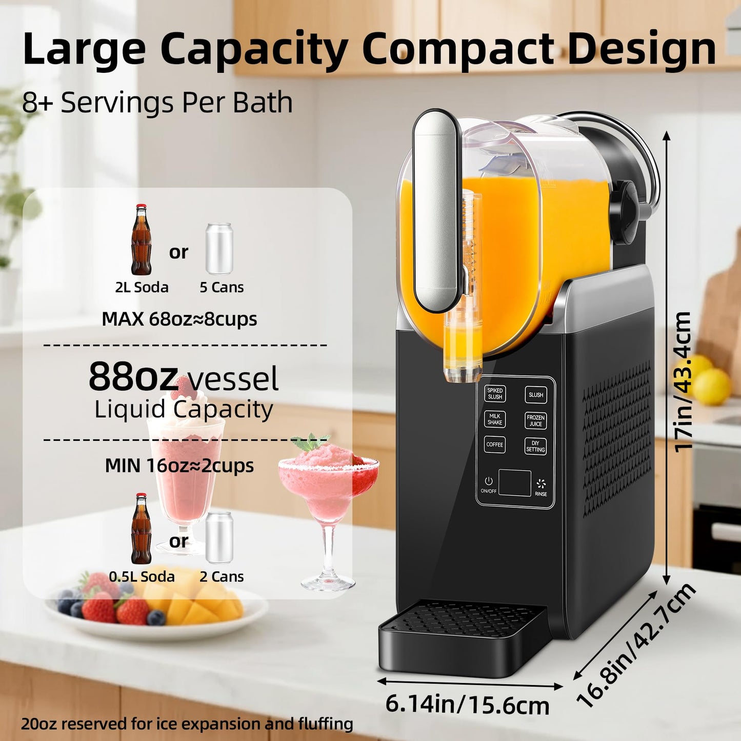 Slushie Machine No Ice Needed, 88oz Large Capacity Slushy Machine for Home, 6 Presets Slushie Maker for Frozen Drink, Slush, Margaritas, Frappés, Slushy Machine with DIY Mode, LED Display & Auto Clean