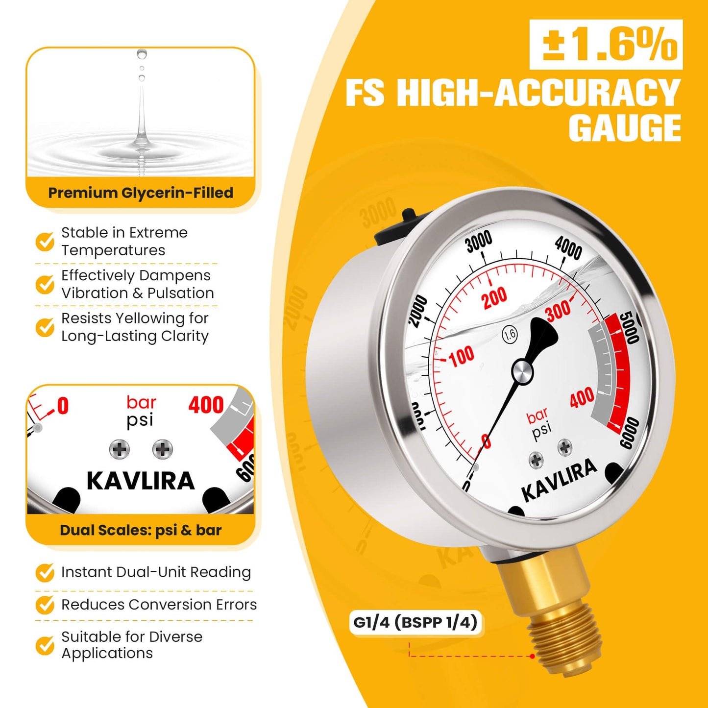 KAVLIRA Hydraulic Pressure Test Kit, 5 Gauges (Max 10,000 PSI) 13 Test Couplings 14 Tee Connectors 6 Hoses (5×5.2 ft + 1×9.8 ft), Hydraulic Test Gauge Kit for Excavator, Tractor & Heavy Equipment