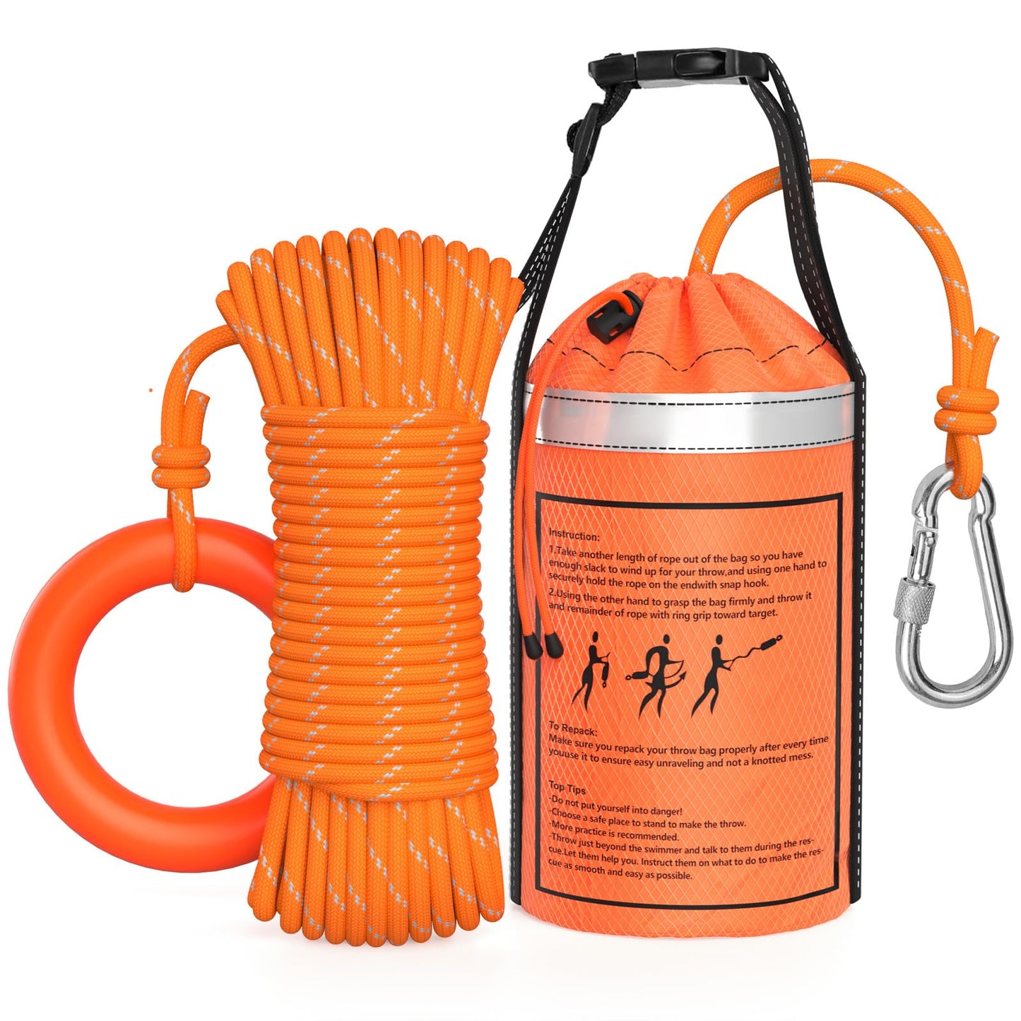 NTR Water Rescue Throw Bag with 50 Feet of Rope in 3/10 Inch Tensile Strength Rated to 1844lbs, Throwable Device for Kayaking and Rafting, Safety Equipment for Raft and Boat