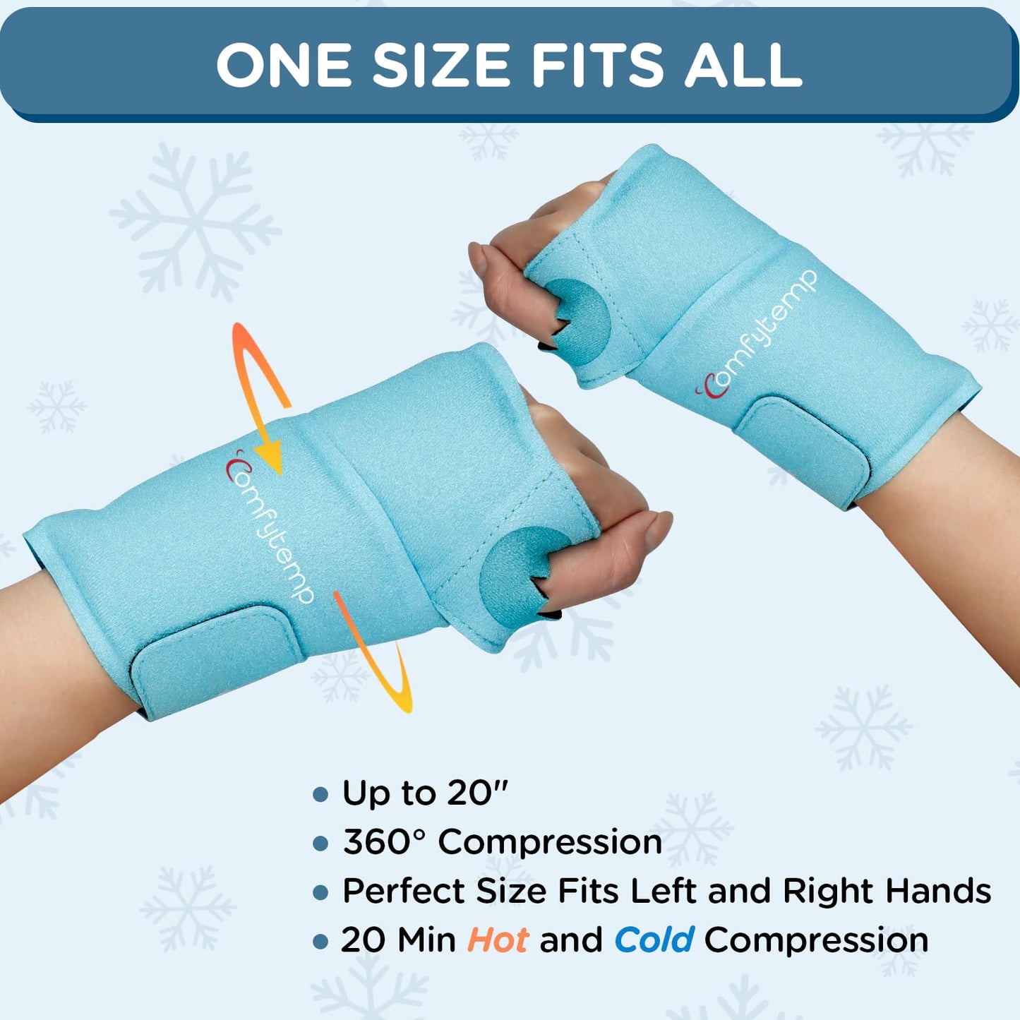 Comfytemp Wrist Ice Pack Wrap Carpal Tunnel Relief Wrist Brace, 2 Packs, FSA Eligible HSA, Gel Ice Packs for Injuries Reusable Wrap for Hand Pain, Hot Cold Compress Hand Brace, Men Women Recovery Item