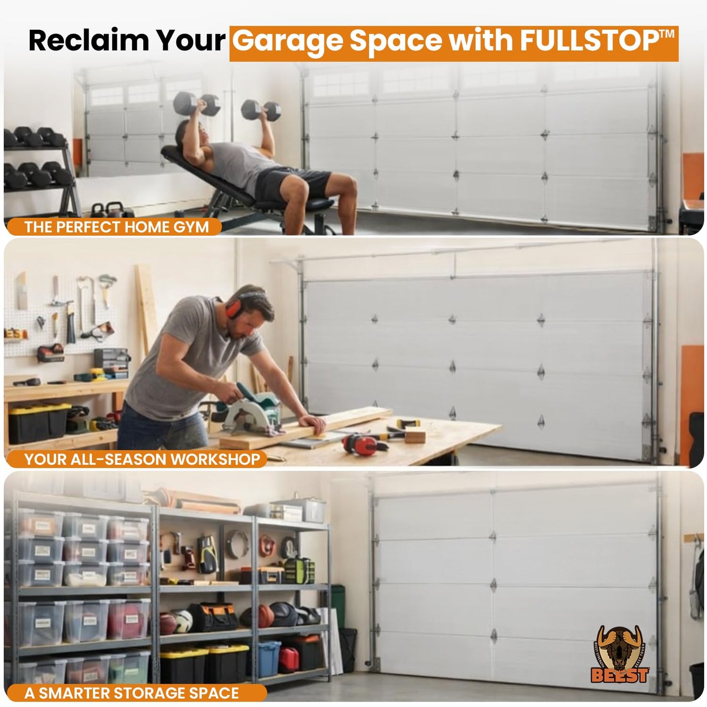 BEEST FULLSTOP Garage Door Insulation Kit w/ Seals & Window Films - 16x7 & 16x8 ft Double Garage Door Insulation Panels - Easy-to-Install 16 Pre-Cut 24x48 Foam-Core Panels w/ Tape, Cutter & Squeegee