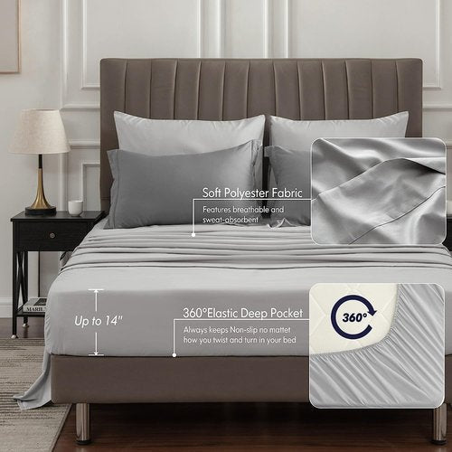 BEDELITE Queen Comforter Set - 7-Piece Soft Microfiber Reversible Grey Bedding Set for Year-Round Comfort
