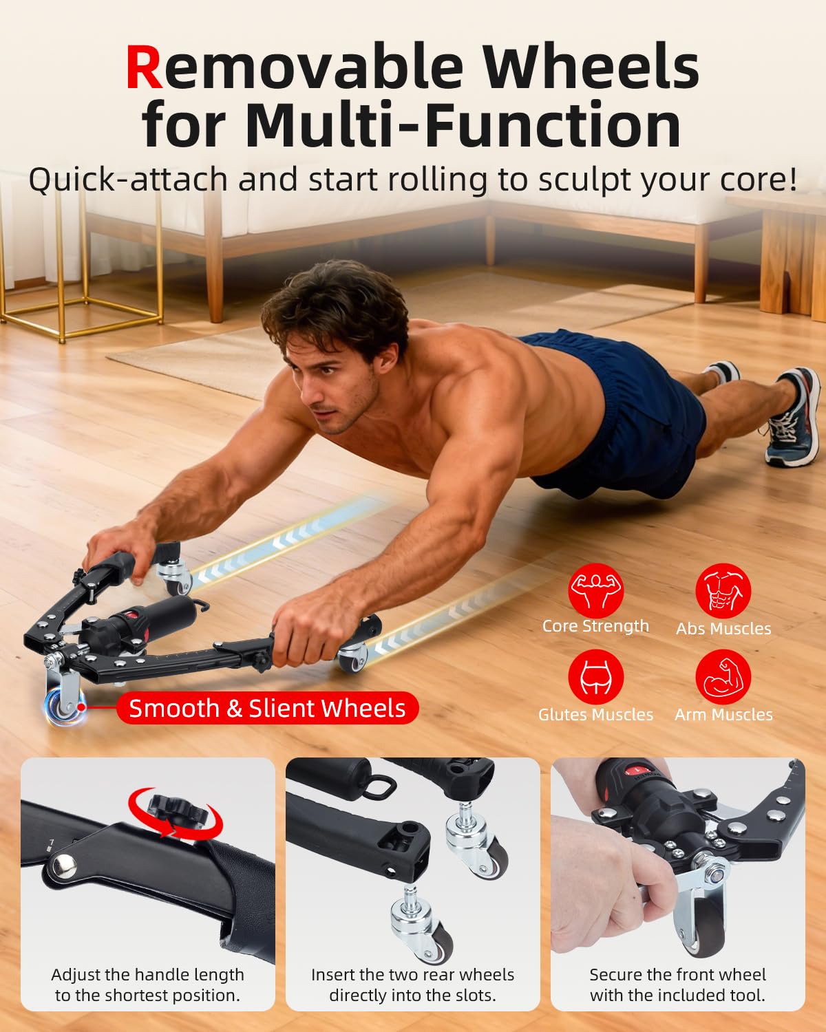 Abahub 2-in-1 Arm Trainer with AB Roller Wheels, Enhanced Hydraulic Power Twister Arm Trainer, 22-440LBS Adjustable Resistance Home Gym Equipment for Arm, Chest, Core & Full Body Workout, Black