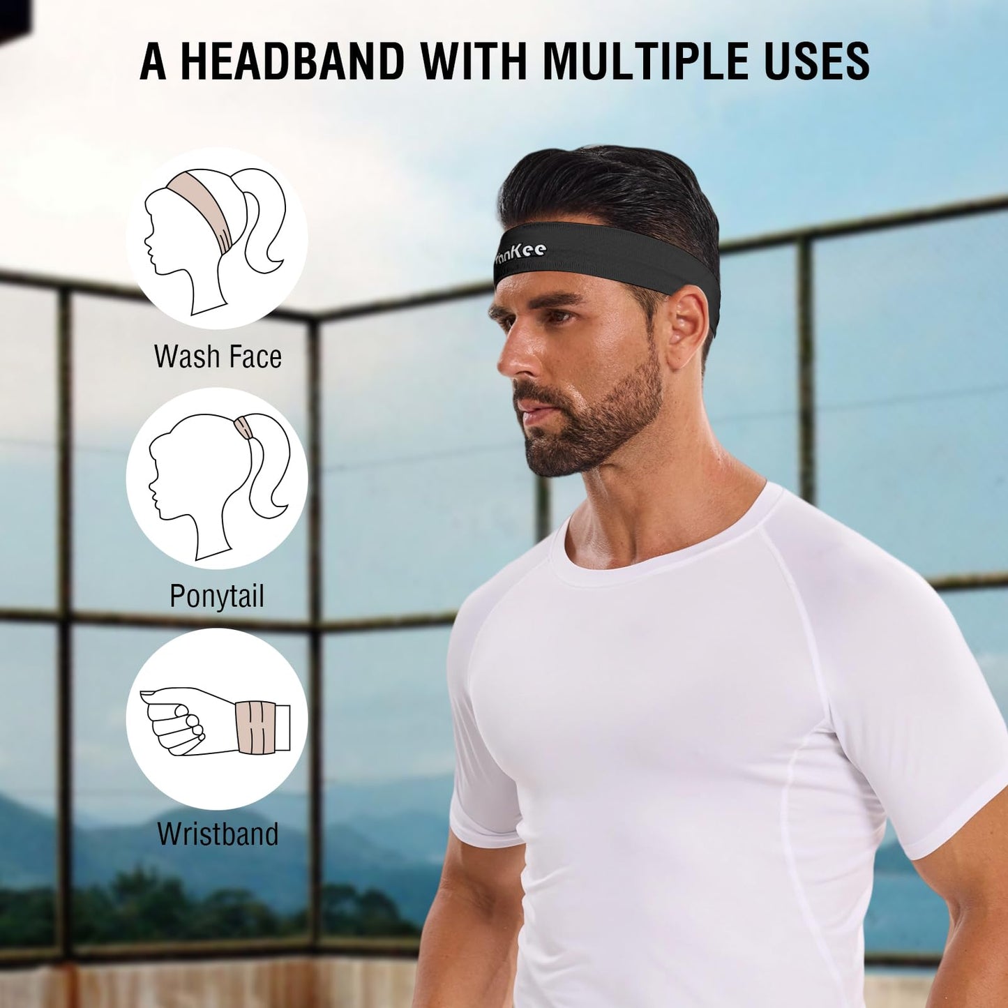 VanKee Sports Headbands for Men Cooling Sweatbands for Women Moisture Wicking Non Slip Workout Athletic for Running Yoga Tennis Basketball Fitness