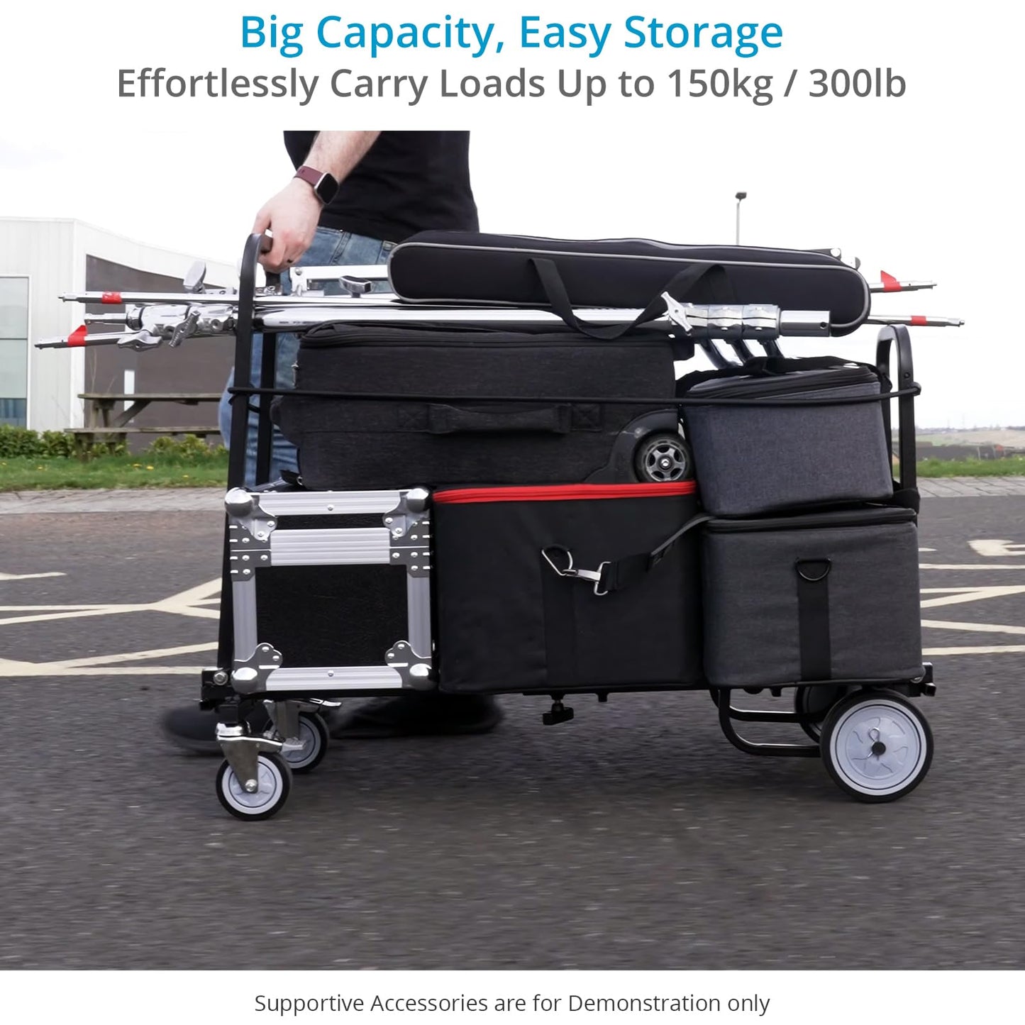 PROAIM Vanguard Nano 8-in-1 Adjustable Foldable Cart with Wheels. Equipment Platform Truck, Hand Trolley, Luggage Utility, Roller Moving Cart. Extends 24.4" to 39". 150kg/330lb Payload (CT-VNGD-UCN)