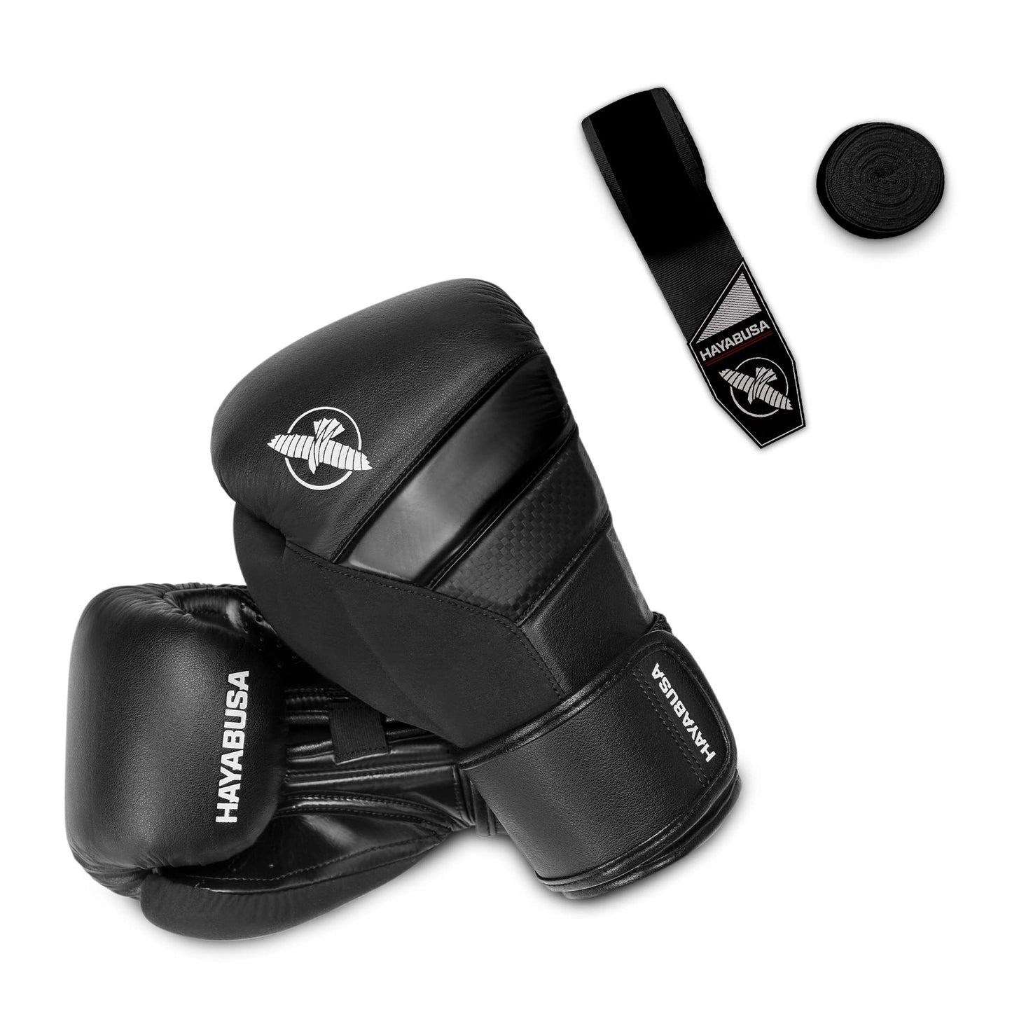 Hayabusa T3 Boxing Gloves 16oz, Perfect Stretch 4.0 Boxing Hand Wraps 180 Inches - All Items are Black