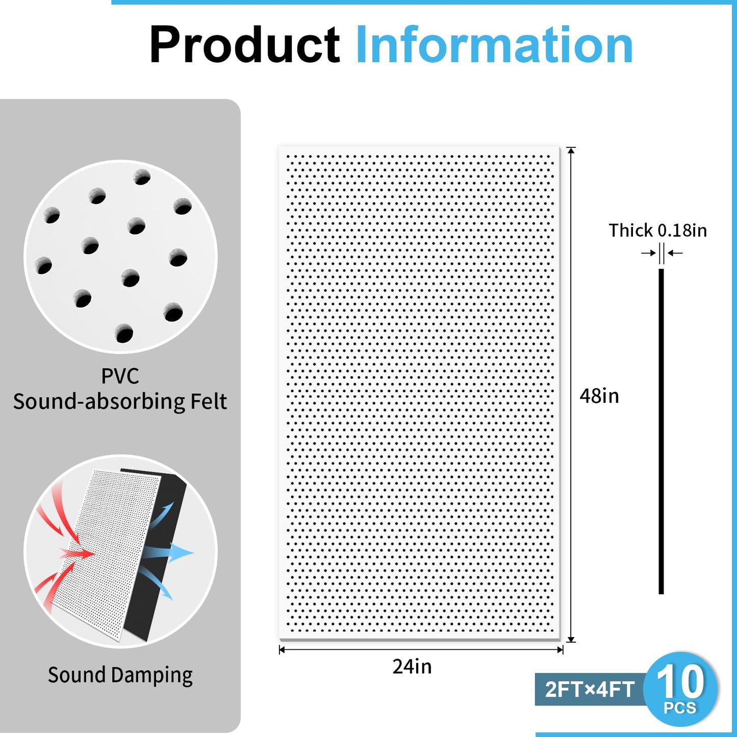 Art3d Acoustic Drop Ceiling Tiles 24x48 10-Pack, Soundproof Panels 2x4ft for Wall Coverings, White