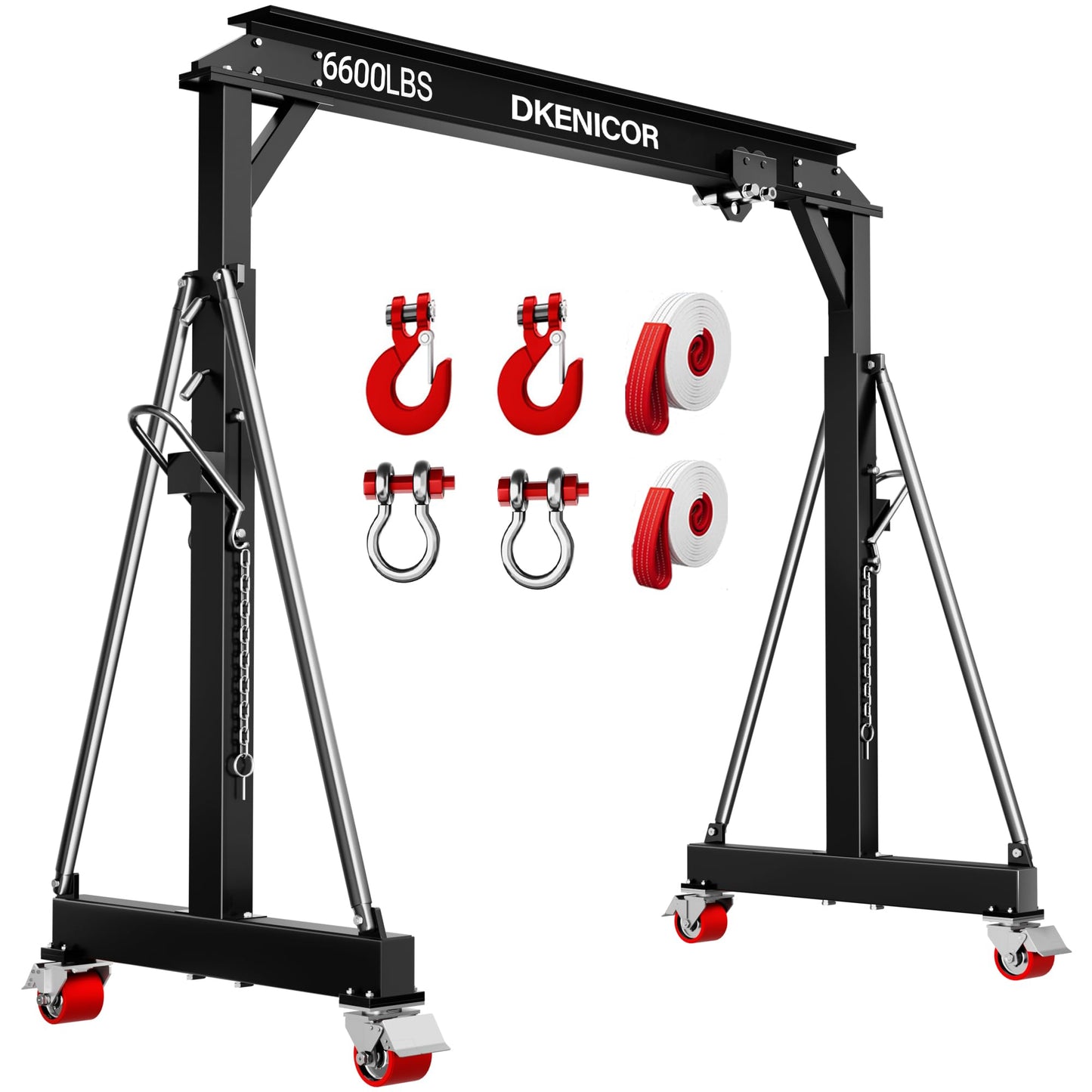 Dkenicor 3 Ton (Max.6600 LBS) Gantry Crane, Adjustable Height 8.53-12.47ft, Heavy-Duty Steel I-Beam Portable Hoist for Factories, Warehouses, Auto Repair, Construction, Black