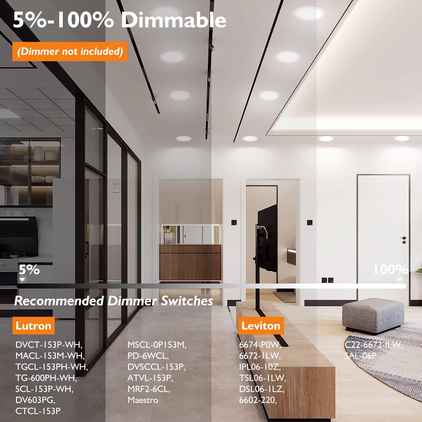 BesLowe 24 Packs 6 Inch 5CCT LED Recessed Ceiling Lights Ultra-Thin with Junction Box, 12W 150W Eqv, 3000K/3500K/4000K/5000K/6500K, 1200LM Dimmable Canless Downlights for Kitchen Hallway Dining Room