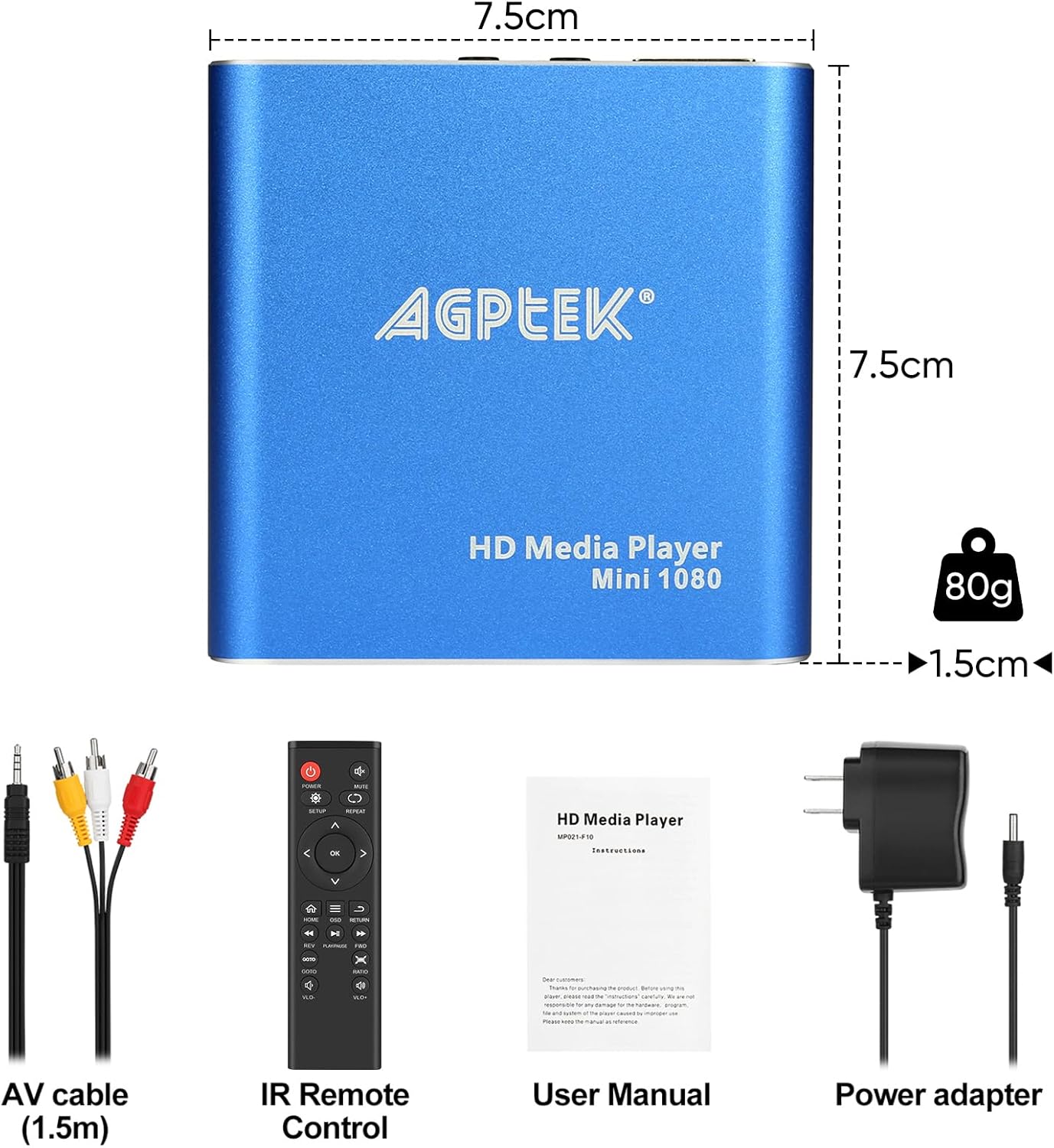 MYPIN 1080p MP4 MP4 HDMI Media Player, Blue Mini Full-HD Ultra HDMI Player for -MKV/RM/ / AVI etc- HDD USB Flash