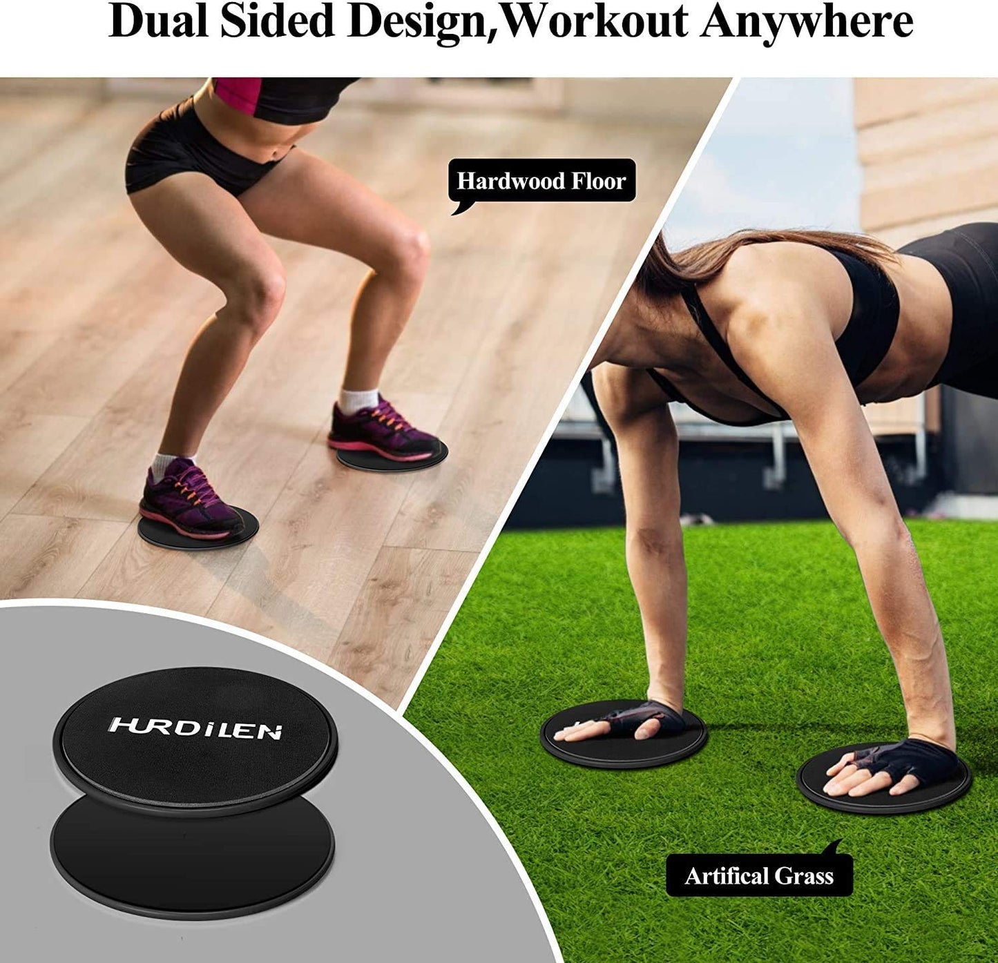 Hurdilen Core Sliders, Exercise Gliding Discs Dual Sided Use on Carpet and Hardwood Floors, Lightweight and Perfect Fitness Apparatus for Training Abdominal Core Strength (Dark Black)