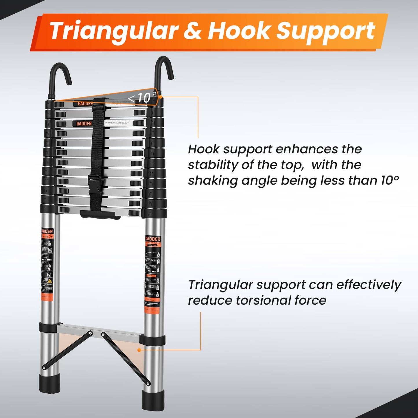 Telescoping Ladder, 16.5 FT Extension Ladder w/Hooks, Heavy Duty 330lbs Max Capacity, Collapsible Telescopic Ladder for Rv, Roof, Outdoor