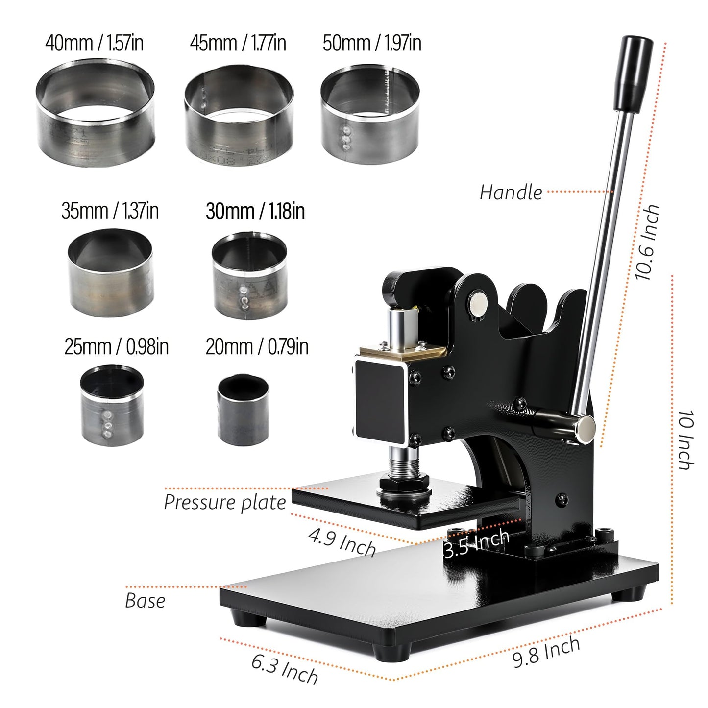 Leather Die Cutter Machine, 4.9”x3.5” Manual Leather Clicker Press Embossing Machine Heavy Duty Die Cutting Tool with 7X Round Dies for DIY Leathercrafts Fabric Rubber Plastic Cardboard