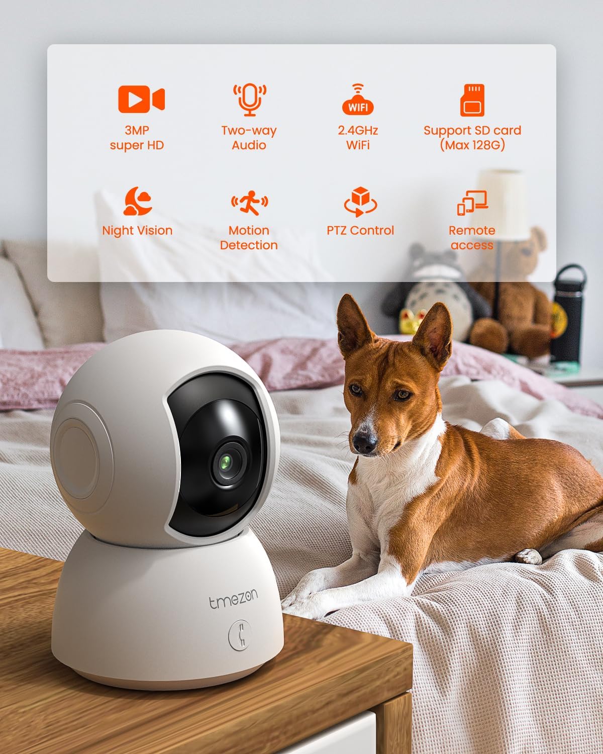 TMEZON 2K,Pan/Tilt 3MP 360 Indoor Security Camera Wi-Fi Pet Camera with Vicohome App WiFi IP HD Baby Camera