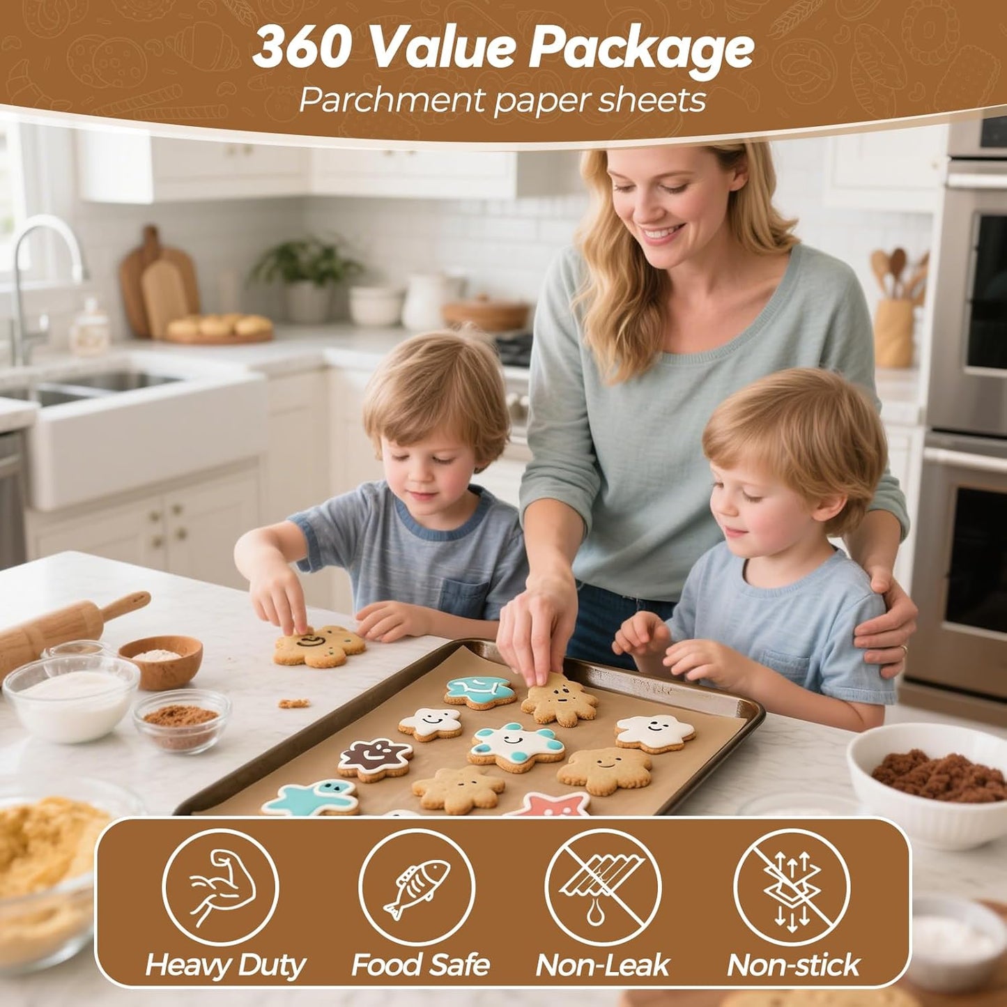 Skiennix 360 Count Heavy Duty Parchment Paper Sheets - No-Stick, Unbleached, Pre-Cut 9"x13" for Baking & Cooking