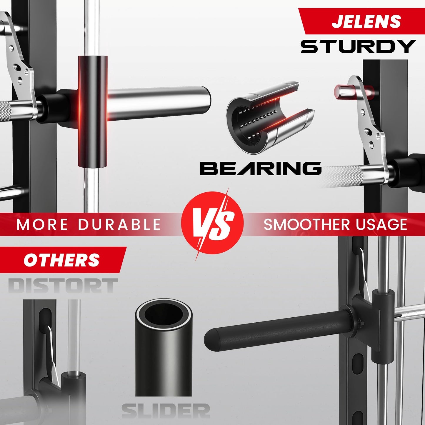 JELENS SR01 Smith Machine, 2000LBS Multi-Function Power Cage with LAT Pulldown System, All-in-One Home Gym Squat Rack with Smith Bar and Training Attachments (Black, SR01 Smith Machine)