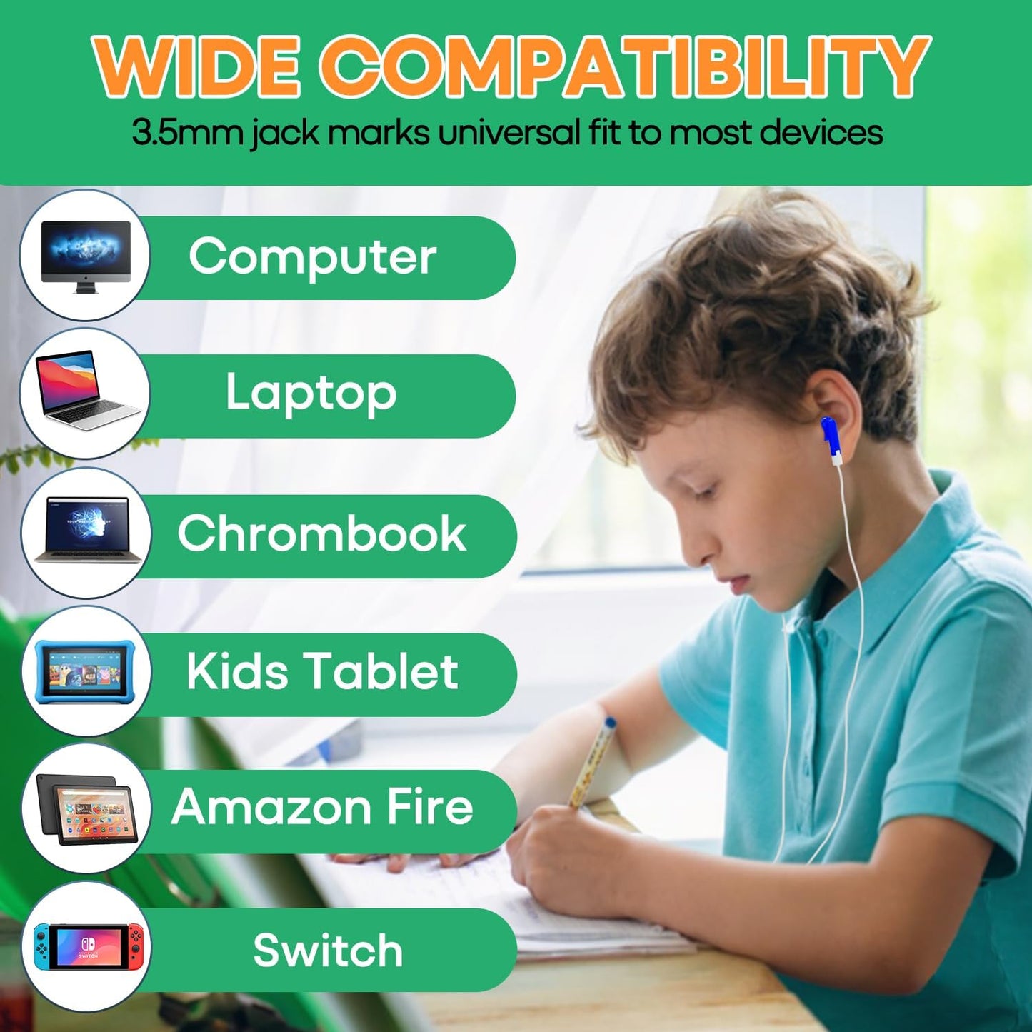 Gaosen 50 Pack 3.5 mm PC(GS01, 50 Bulk Kids Earbuds for School Classroom, Multi Colored Student Wired Headphones