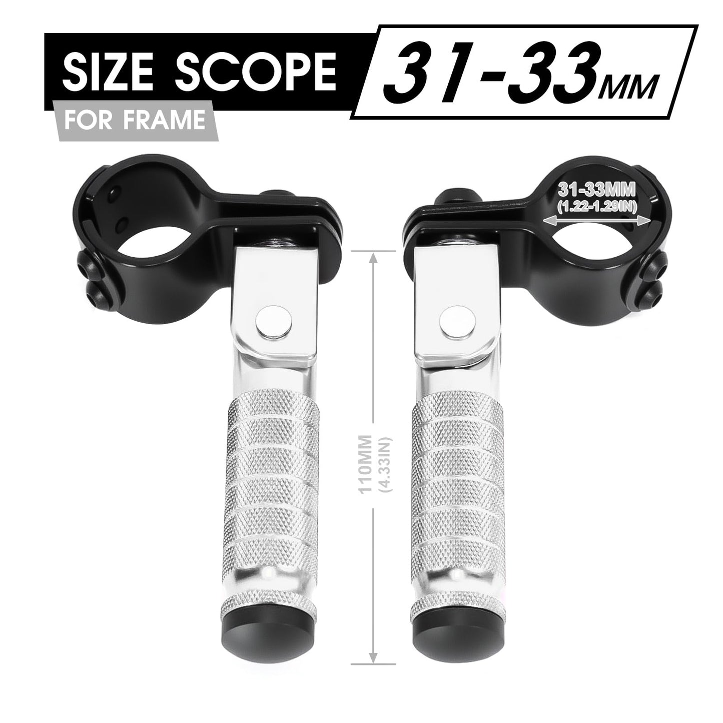 90 Degree Foldable Footpegs M8 Motorcycle Foot Pegs CNC Anti-Skid Footrest Passenger Pedal for Motorbike Mini Bike Dirt Pit Bike (Silver)
