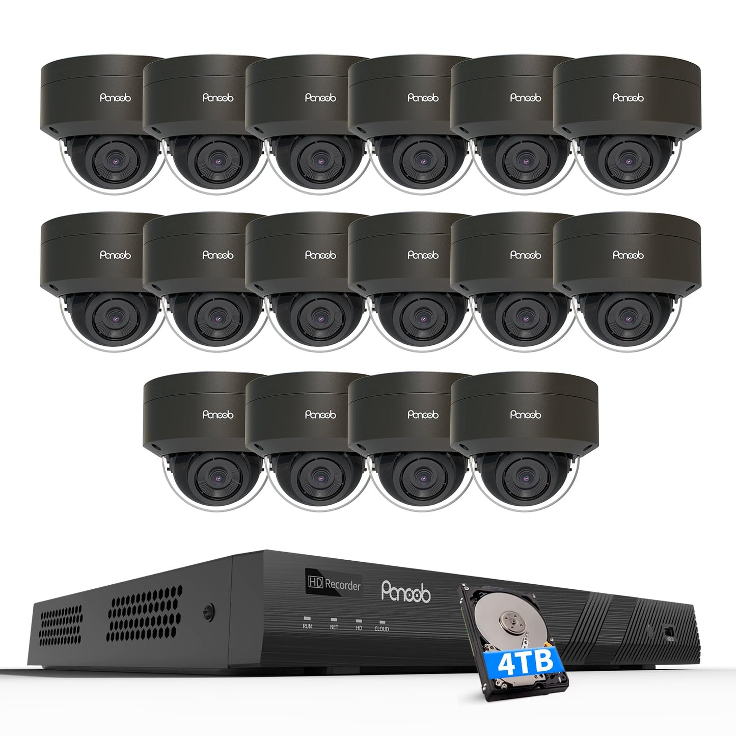 PANOOB 16 Channel Security Camera System 4K PoE, 16x 8MP IK10 Vandal Proof Dome Camera w/Smart Human Vehicle Detection, Wired IP Camera Outdoor Built-in Mic, 4K 8MP 16CH NVR 4TB HDD, PD54B1616-8M