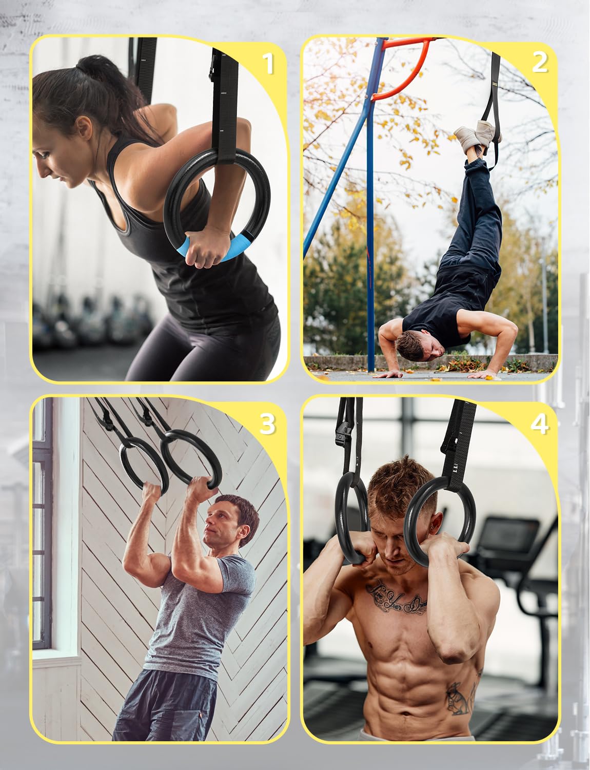 GHB Gymnastic Rings Gym Rings 1.1" Olympic Rings Adjustable Straps Pull Up Rings Sets for Workout Bodyweight Fitness Training