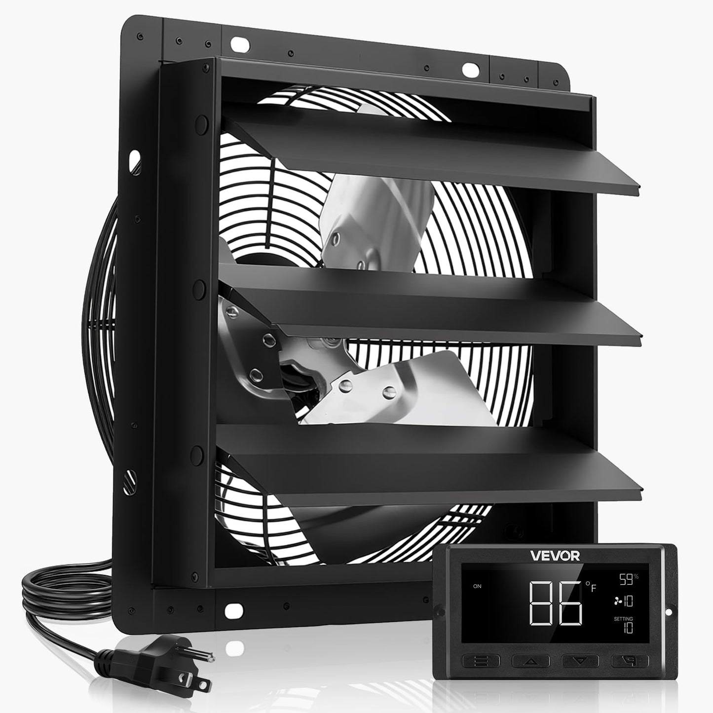 VEVOR 10 inch Exhaust Fan, Wall Mounted Attic Fan with Variable Speed, Temperature & Humidity Controller, 1000 CFM, Automatic Shutter