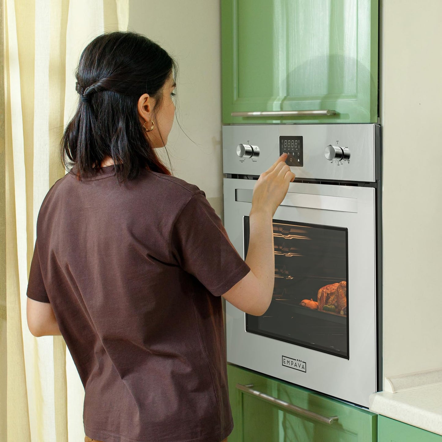 Empava Single Gas Wall Oven with 5 Cooking Funcitons, 24 inch Built-in Wall Convection Natural Gas Oven with Mechanical Control Knobs, Digital Display Panel, Stainless Steel