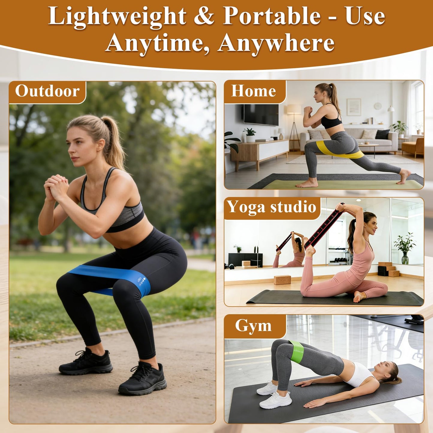 4 Pcs Fitness Resistance Band for Stretching and Yoga with 8-Level Adjustable Strap & 3 Loop Resistance Bands for Legs, Resistance Bands for Working Out, Pilates, Physical Therapy, Home Workout