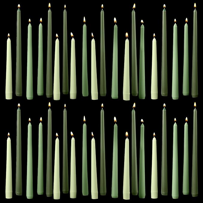 MTLEE Taper Candles 8/10/12 Multi Height Unscented Taper Candles 8 Burn Hours Taper Candles for Dinner Decorative Candles Home Decoration Wedding Party Candlesticks (Gradient Green,36)