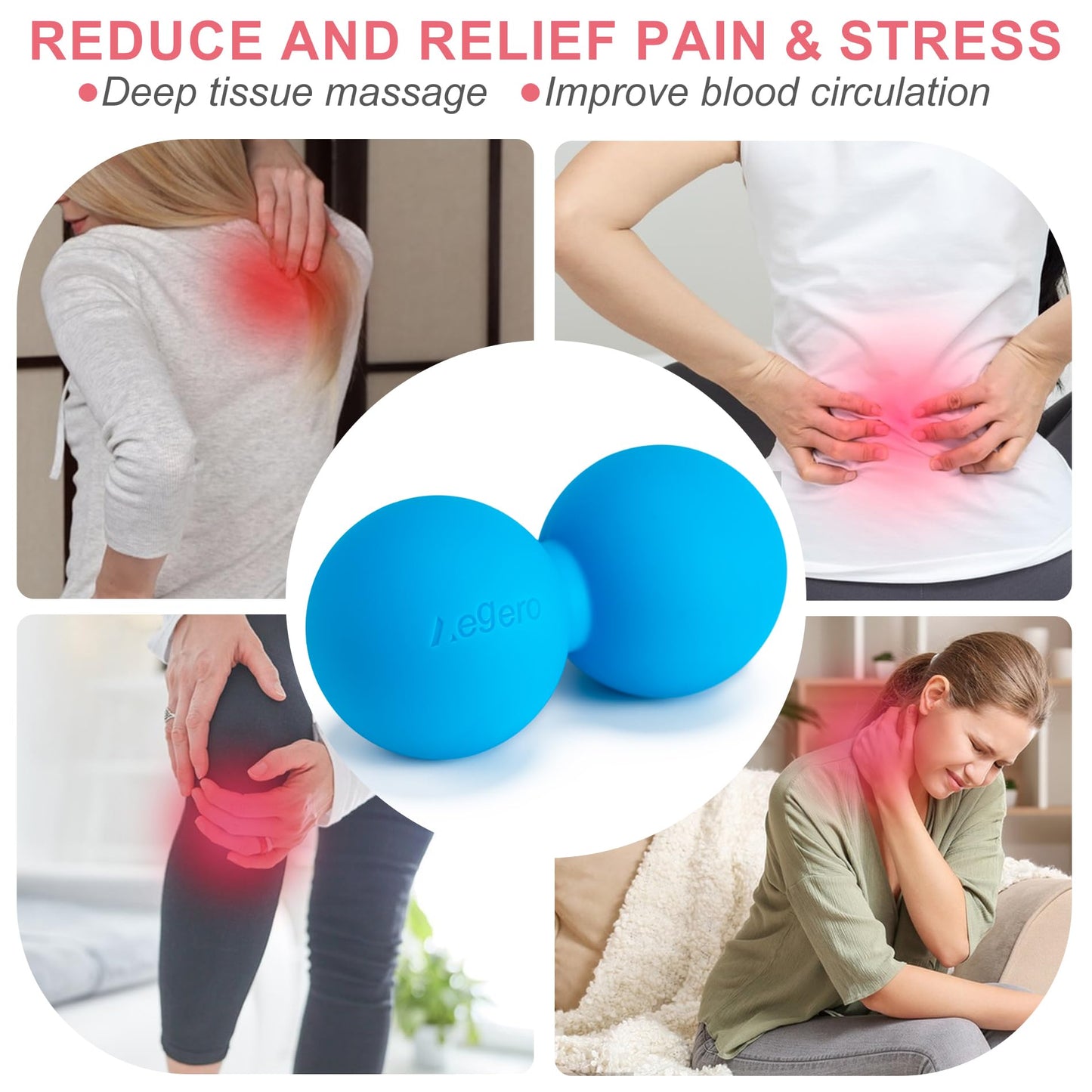 Aegero Peanut Massage Ball-Double Lacrosse Massage Ball, Mobility Ball for Myofascial Release,Yoga Therapy,Trigger Point Therapy,Muscle Knots and Acupoint Massage (Blue Firm Ball)