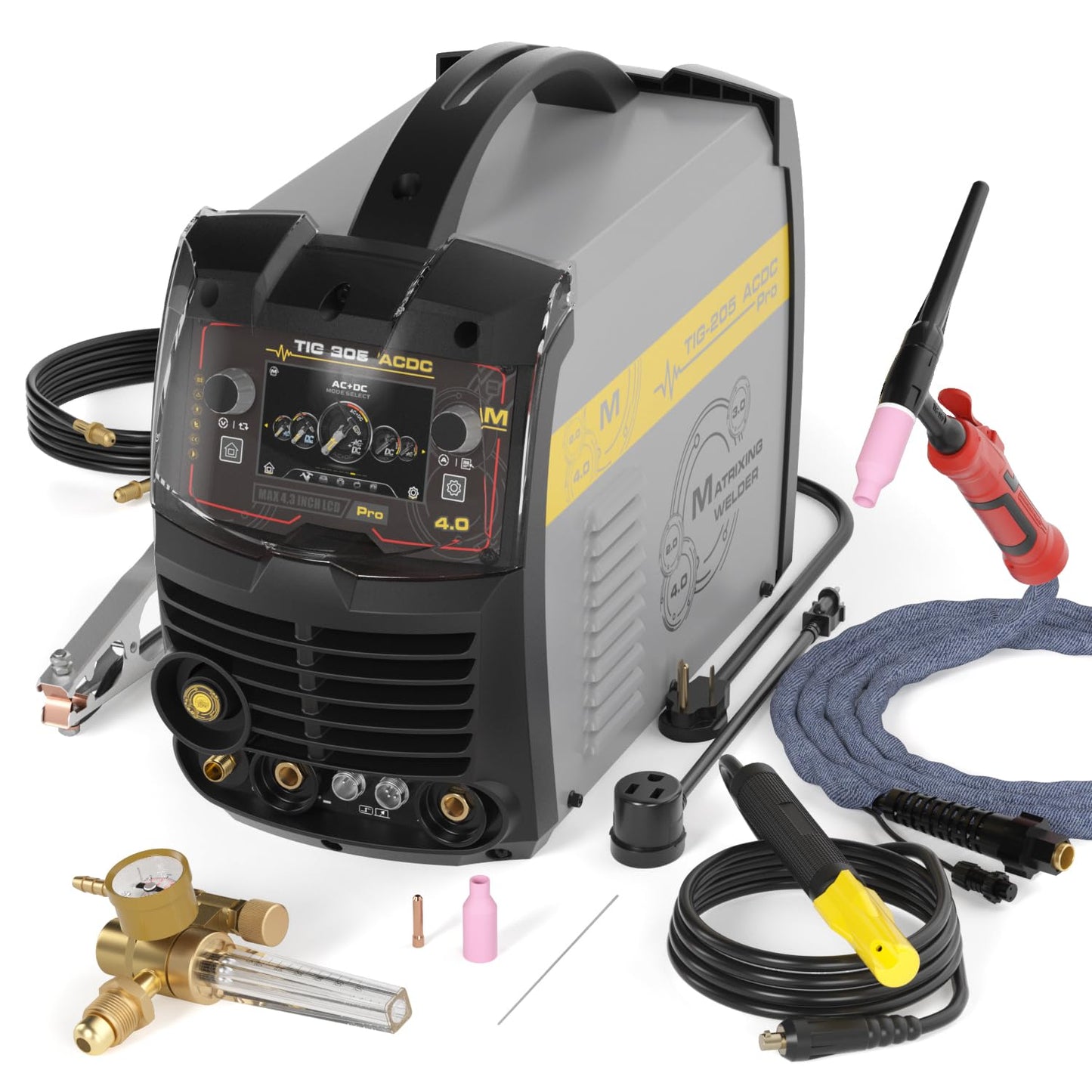 MATRIXINGWELDER TIG-205 PRO AC/DC TIG Welder 200Amp with Pulse, with LED Display, Aluminum TIG Welding Machine 110V/220V with HF/Lift TIG/Stick/MMA/SPOT