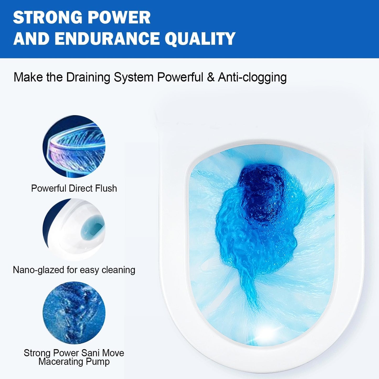 Macerating Toilet with Pump, Two-Piece Upflush Toilet For Basement, Powerful & Quiet Macerating Pump System With 4 Water Inlet & Ac Vent, 36ft Vertically, 16.5"Compact Toilet