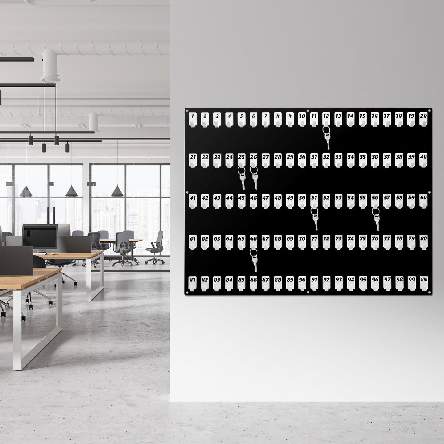 Beeveer Acrylic Key Board with 100 No. Hooks Wall Mount Key Rack Holder Hanger Storage Collection for School, Garage, Car Dealer, Office, Real Estate, Hotel (Black)