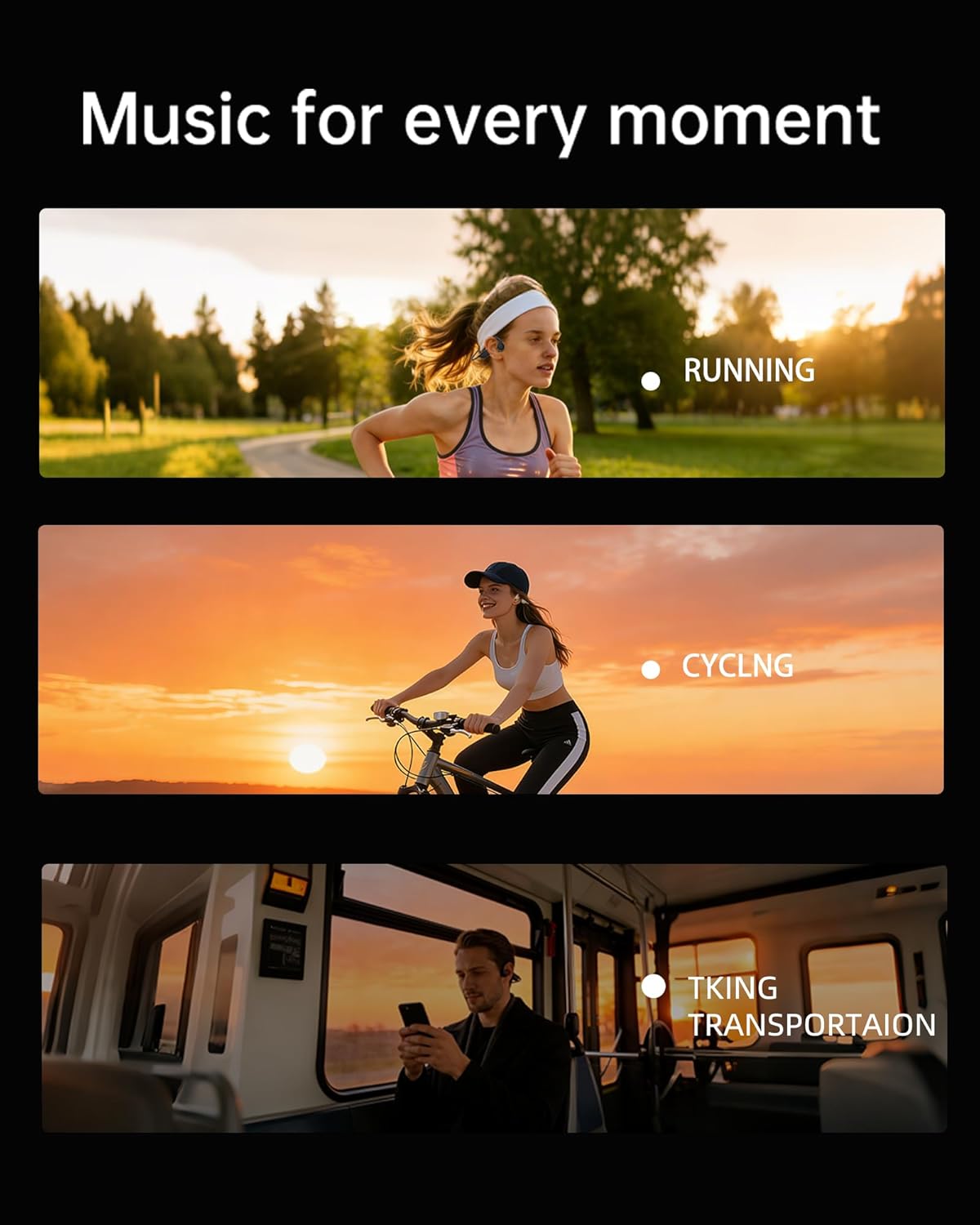 Vonlaxi 3 6.0 IP65 Bone Conduction Headphones Open Ear, EQ Modes Bluetooth with Mic, Anti-Leak Directional HD Audio
