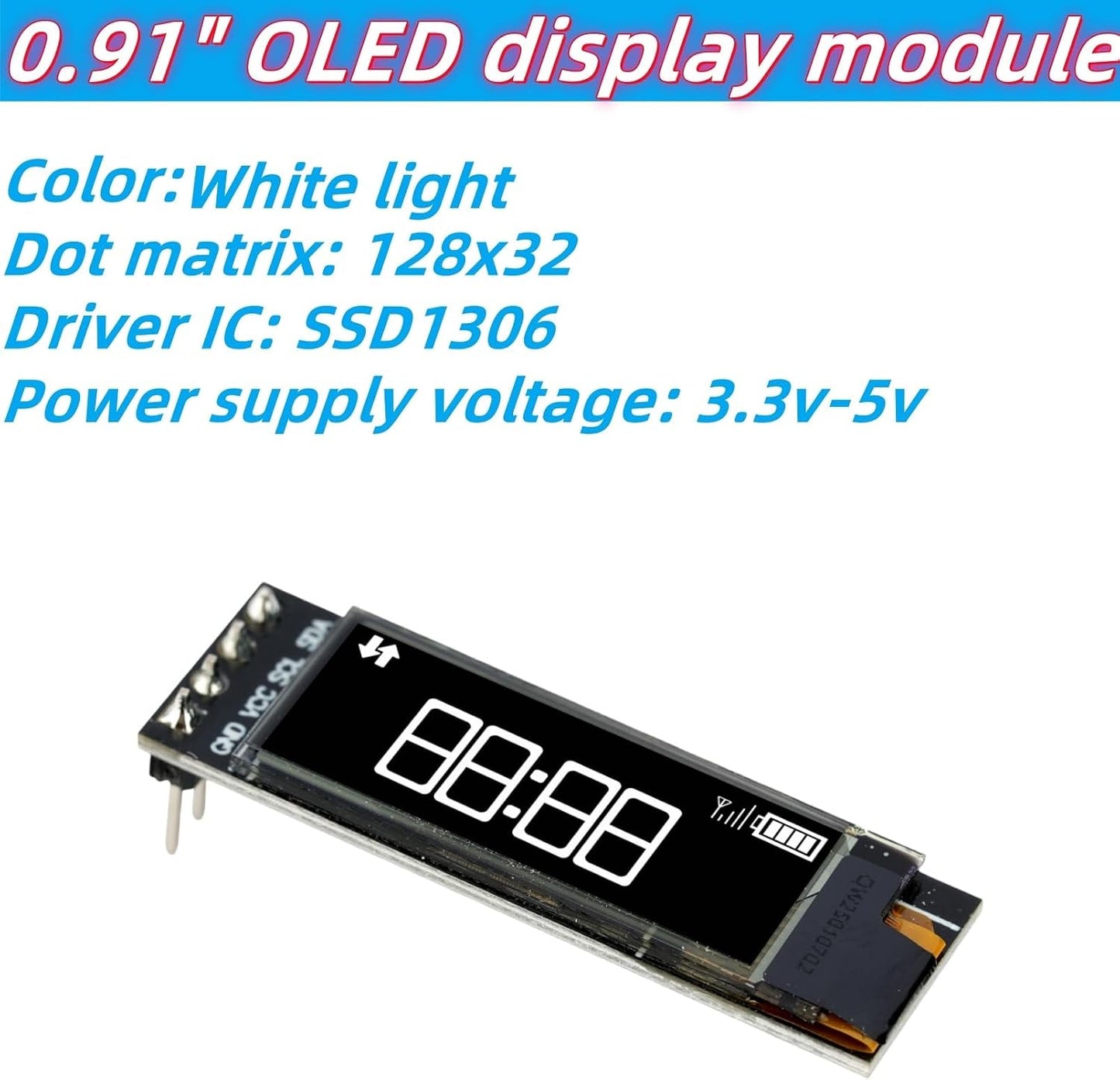 MTDELE 3Pcs 0.91 Inch 3.3V-5V 4Pin OLED Display IIC DC White OLED Screen Module Compatible with for Arduino Raspberry