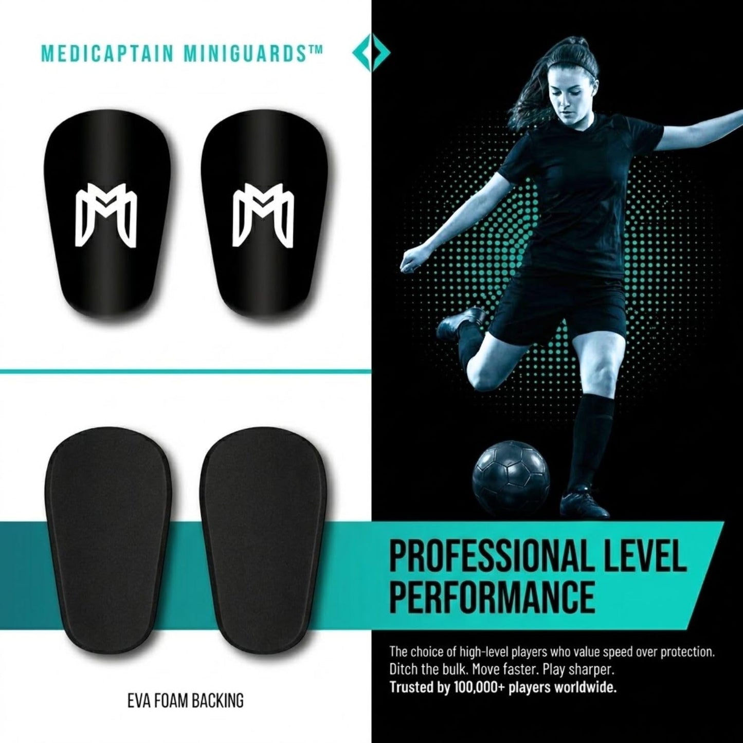 MediCaptain MiniGuards - Mini Shin Guards for Soccer Players - Tiny Shin Pads for Men, Women, Teens - Miniature Shin Guards 3.9 x 2.4 inch - Perfect for High Level Soccer Athletes (Black)