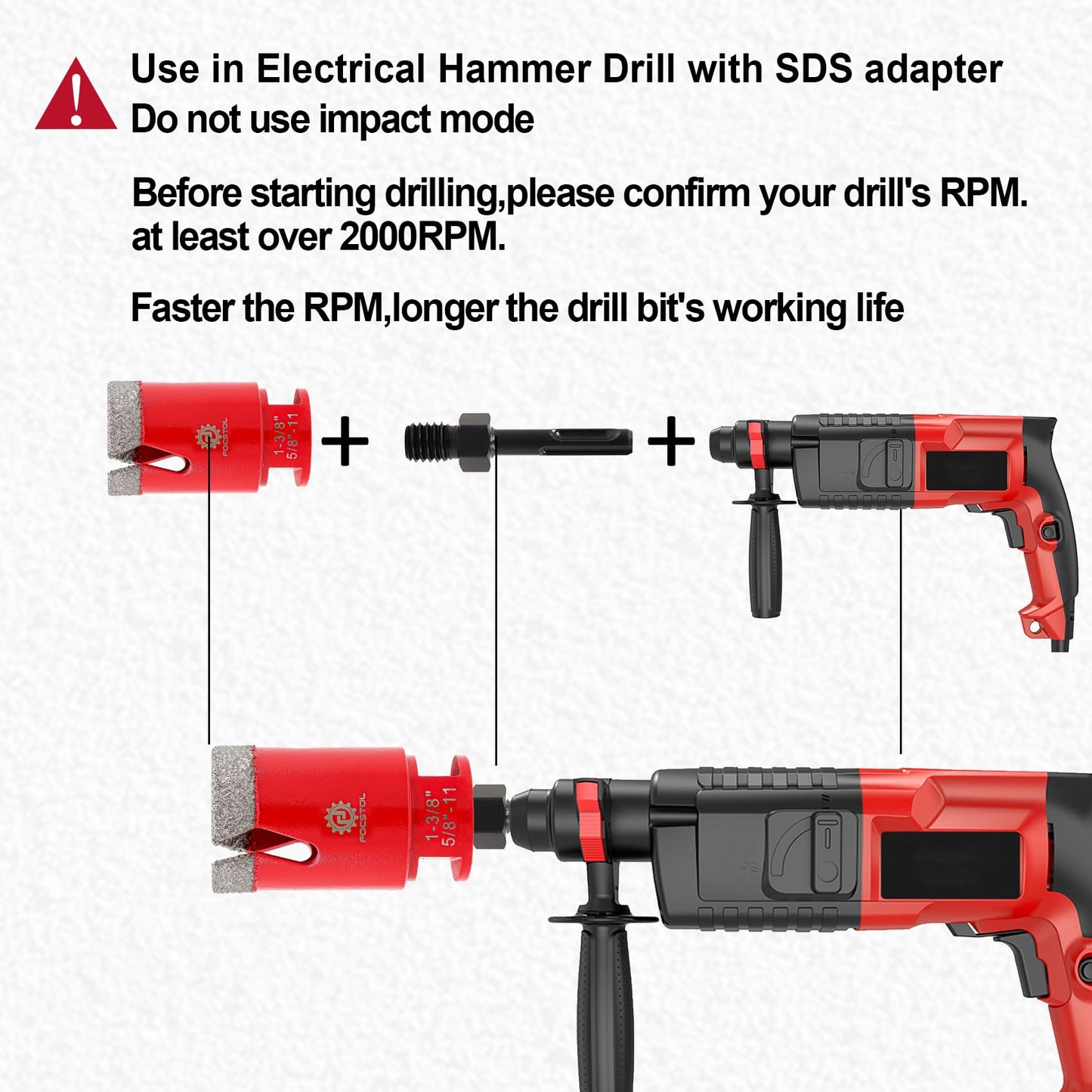 Diamond Tile Hole Saw Kit 13pcs - (6/6/8/20/35/50/75/100mm+20mm Milling Bit+50mm Beveling Chamfer Bit+Hex+SDS+115mm Saw Blade) Diamond Core Drill Bit Set for Porcelain Tile Ceramic Marble FOCSTOL