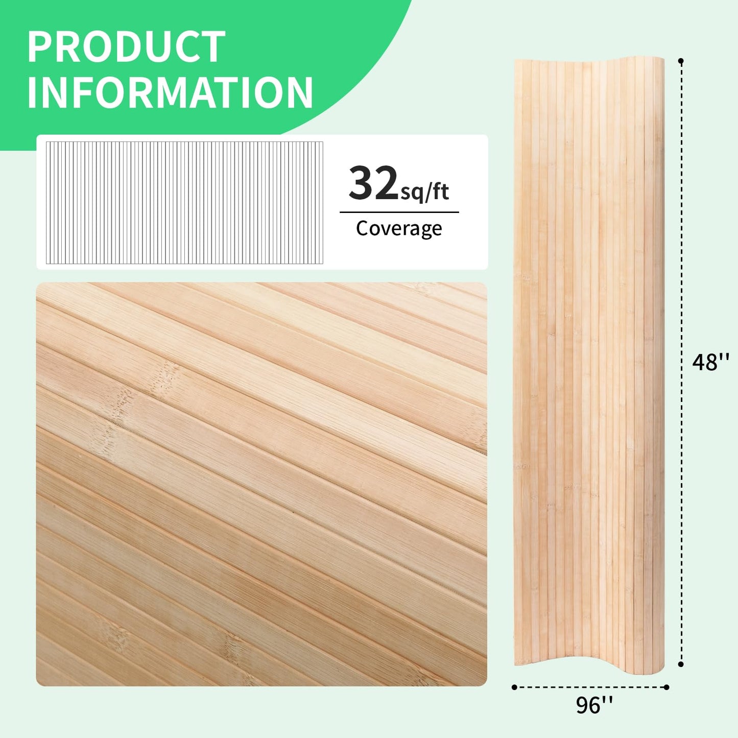 AMZDEPOT Natural Bamboo Wall Panel for Interior Wall Decor, Renewable Pole Wrap Wainscoting Paneling for Wall Ceiling Furniture Cabinet Office, 48 x 96 Inch, Carbonized