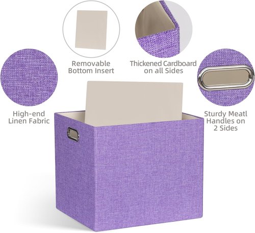Foldable Storage Cube Bins by [Brand Name] - 13x15x13 Fabric Organizer Baskets | 4 Pack in Purple for Home & Office