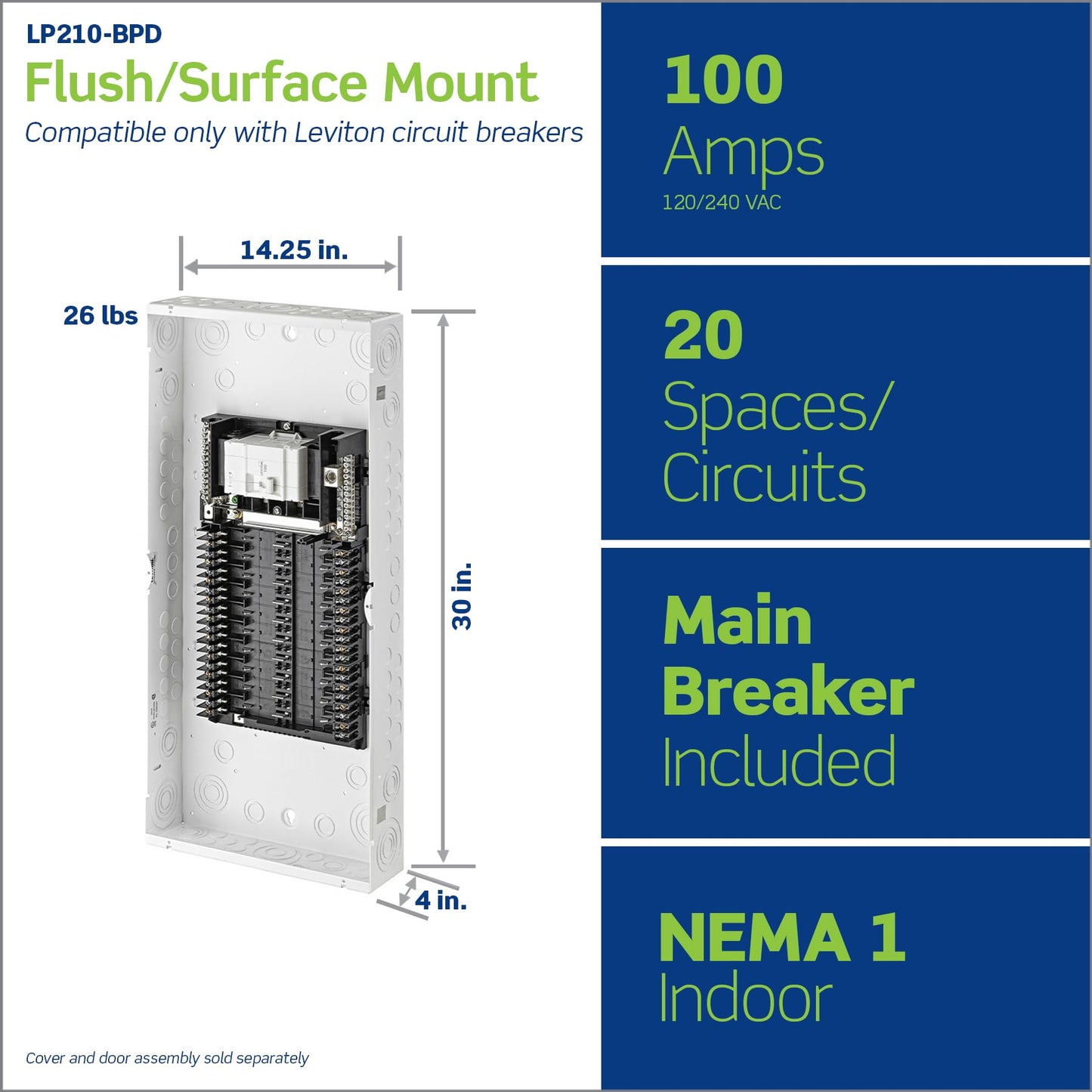 Leviton 20 Space, 20 Circuit Indoor Load Center with 100 Amp Main Circuit Breaker, LP210-BPD