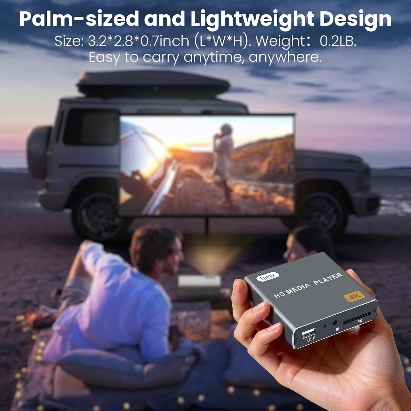 fnetic 4K MP4 H.265/HEVC, Digital Media Player, TV Video Player with HDMI/AV Output, Digital Signage Mini HD Media