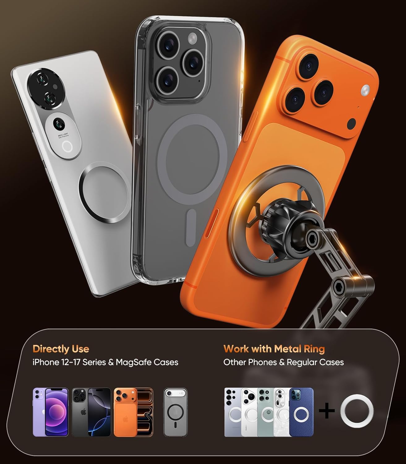 CRUIHOG Holder,3-AXIS 360 Car Phone Telescopic Arm Magnetic Phone Mount, Rotatable & Adjustable & Foldable Vacuum